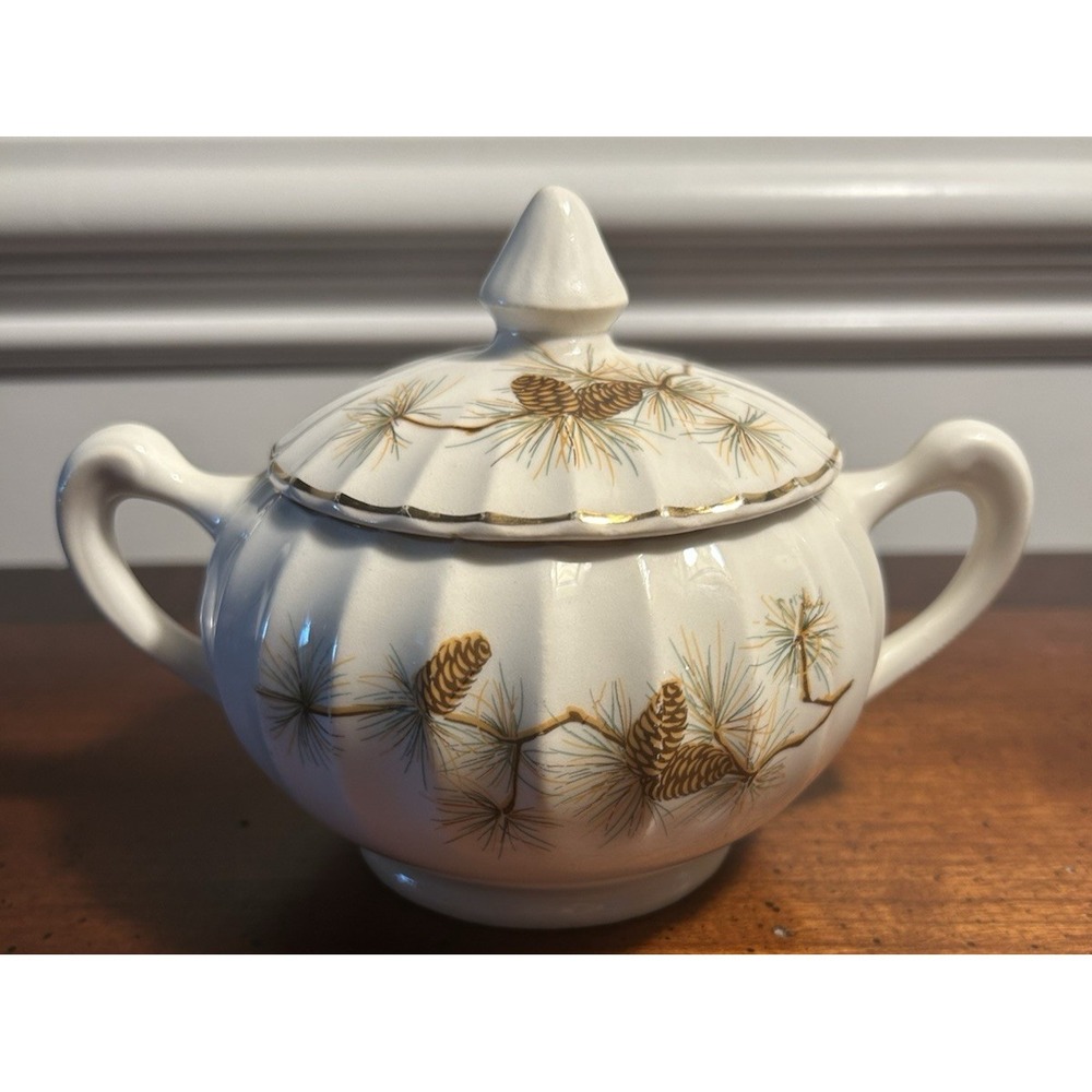 VTG Narumi Shasta Pinecone Sugar Bowl Porcelain Gold Trim CG30